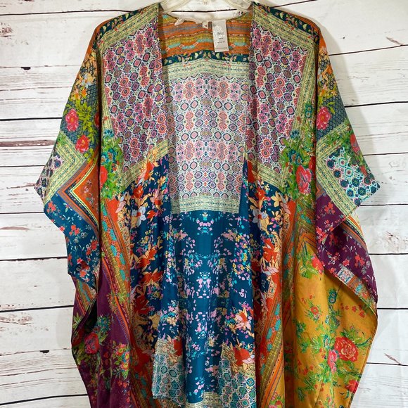 Soft Surroundings Accessories - SOLD Soft Surroundings 100% Silk Open Front Kaftan Bohemian Graphic Print